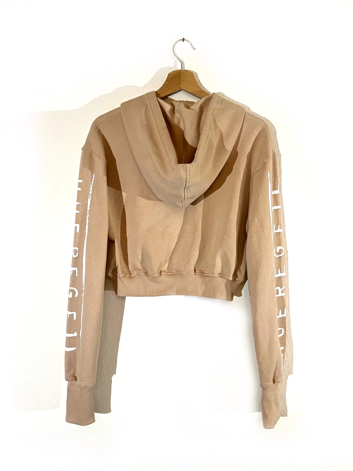 Cropped Hoodie Beige w/ arm print